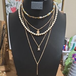 Chic Gold and Pearl Multi-Layer Necklace